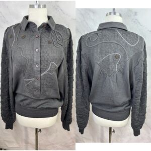 Vintage 80s MARC D'ALCY Paris Gray Dolman Sleeves Henley Sweater Wool Retro